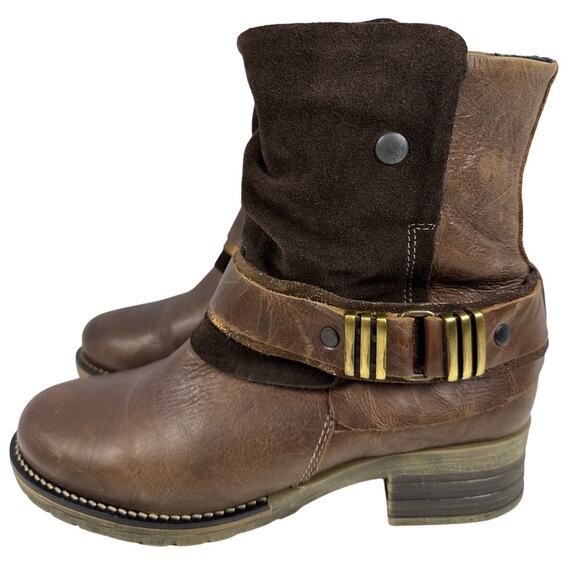 Dromedaris Kikka Ankle Boot Women's 9 Brown Gold Leather Suede Side Zip - Picture 5 of 10